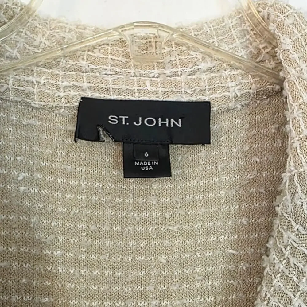 St. John Tweed Fringe Knit Rose Button Front Shoulder Pad Tailored Blazer Jacket - Picture 3 of 9